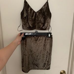 Peppermayo Velvet Crop and Skirt in Khaki